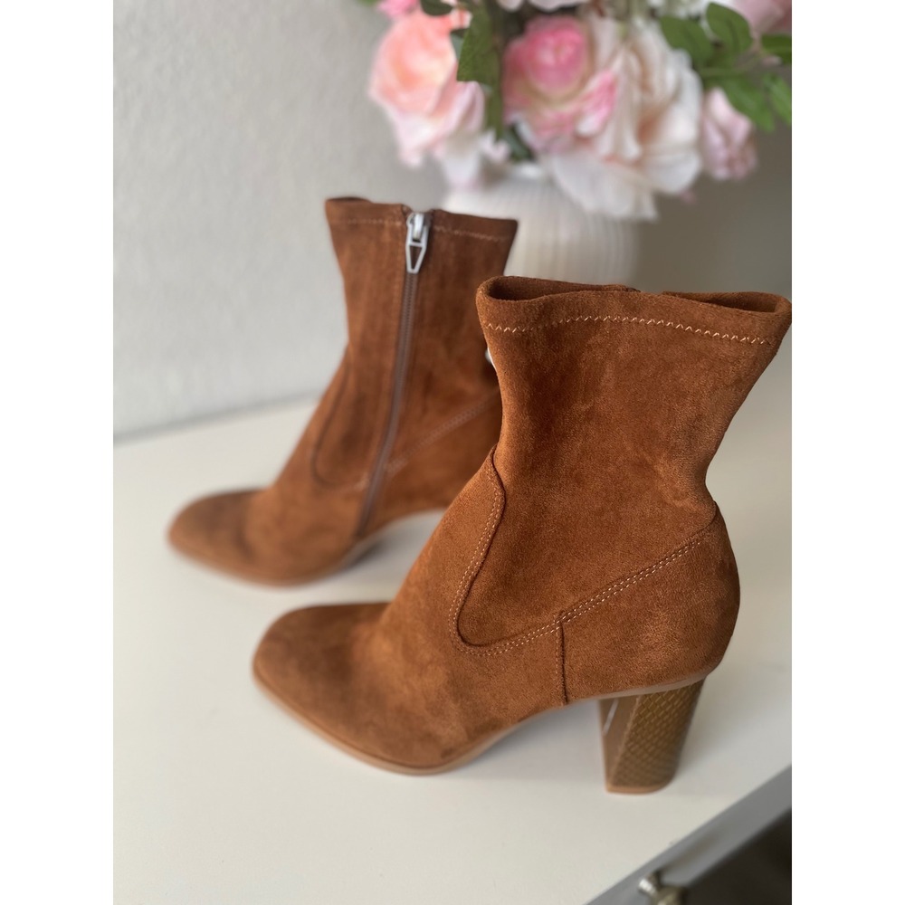 Dolce Vita Womens Brown Suede Square Toe Ankle Boots Snakeskin Block High Heel 7 - Picture 5 of 11